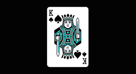 King of Spades Playing Card on Black Background.