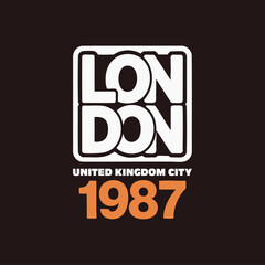 London 1987 United Kingdom Streetwear Typography Vector