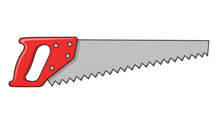 Hand saw with red handle and gray blade.