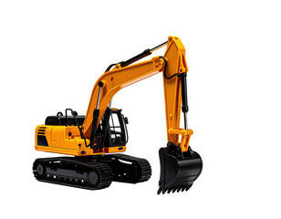 Orange construction excavator on black background