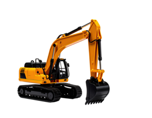 Orange construction excavator on black background