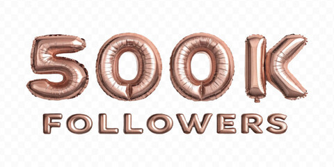 realistic 3d 500K FOLLOWERS typography text made by with different color foil balloons style isolated on transparent background