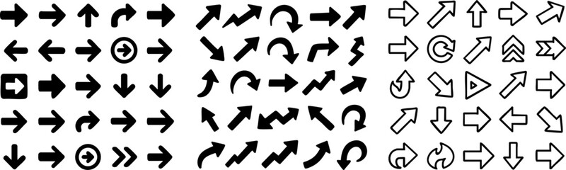 Set of diverse directional arrow icons for UI/UX.