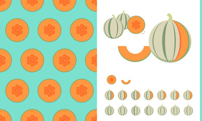 Vector seamless pattern with cantaloupe melons and slices