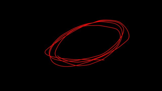 red spiral string red circle mark hand drawing animation Oval frame hand drawing, round selection, circle drawing animation. Irregular circle drawing. Red color line with Transparent background