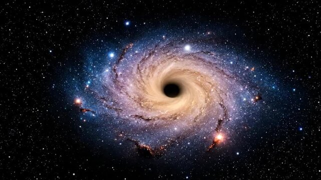 An animation zooming into a human eye, which seamlessly transforms into a spiral galaxy with a black hole. A concept of the universe and consciousness.