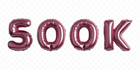 realistic 3d 500K FOLLOWERS typography text made by with different color foil balloons style isolated on transparent background