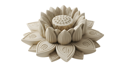 Ceramic lotus flower isolated on transparent background, a symbol of purity, love and rebirth in buddhism, hinduism and ancient egyptian religion