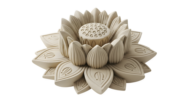 Ceramic lotus flower isolated on transparent background, a symbol of purity, love and rebirth in buddhism, hinduism and ancient egyptian religion - Powered by Adobe