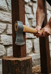 Man Chopping Wood with in Outdoor Setting