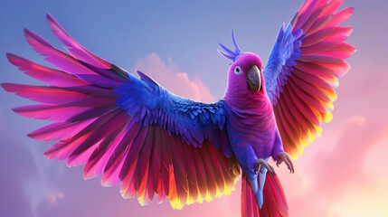 Vibrant viking cockatoo spreads its colorful wings against stunning tropical sky, showcasing its striking plumage and captivating beauty