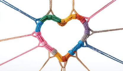 Colorful heart-shaped design crafted from interwoven cords