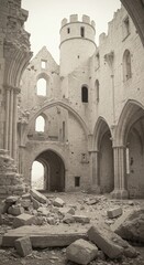 Ruined stands amidst rubble in historical architecture