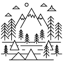 Obraz premium Abstract Mountain Forest Icons Line Art
