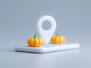 Food delivery online order, Online food delivery order concept with location pin and pumpkin on smartphone for seasonal service