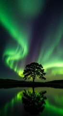 Borealis Brilliance Over Lakeside Tree