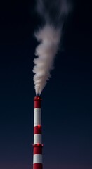 Factory chimney emits smoke at night under a starry sky
