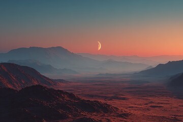 Alien landscape at sunrise or sunset