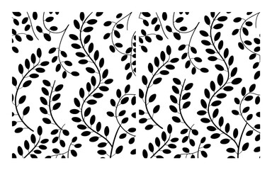 Black and White Silhouette of Leafy Branches Pattern