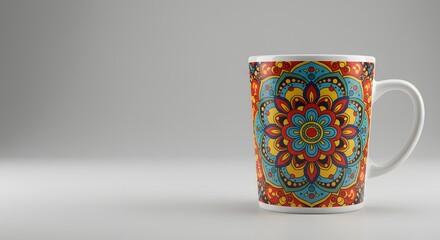Colorful Mandala Mug on White Background