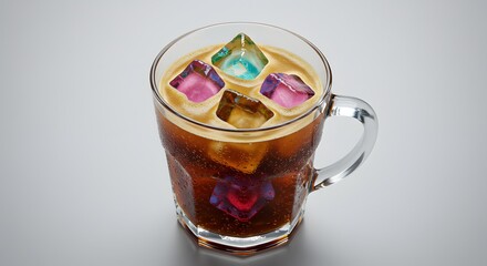 Iced Coffee with Colorful Ice Cubes
