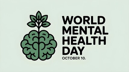 World Mental Health Day vector. Human brain with a tree vector. Mental health icon vector. A green tree growing from human brain vector. Mental Health Day Poster, October 10. Important day