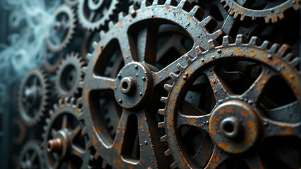 Obraz premium Intricate Gears and Cogs in Mechanical System
