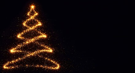 Golden Christmas Tree Sparkle on Black Background