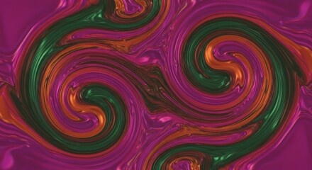 Abstract swirls of green orange and magenta create a fluid marblelike effect
