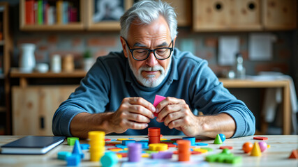 Engaging Senior Man Playing Board Game for Cognitive Fun