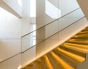 Obraz premium Modern, illuminated wooden staircase