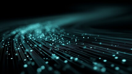 A futuristic network of glowing interconnected lines flows dynamically against a dark backdrop,