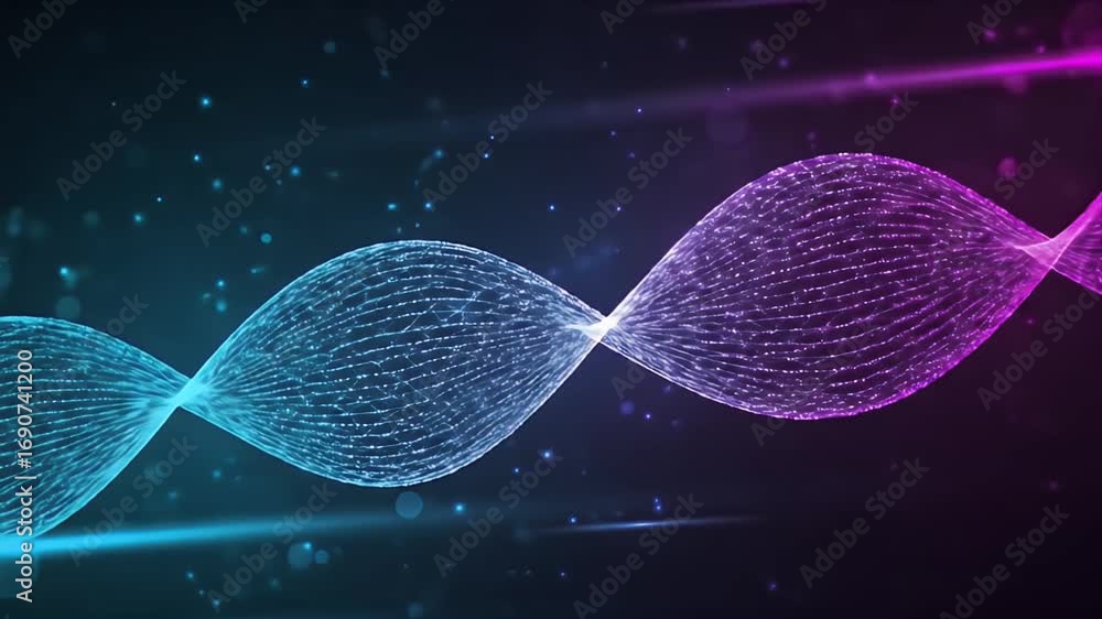 Poster abstract representation of digital waveforms with vibrant colors and light effects, suitable for tec