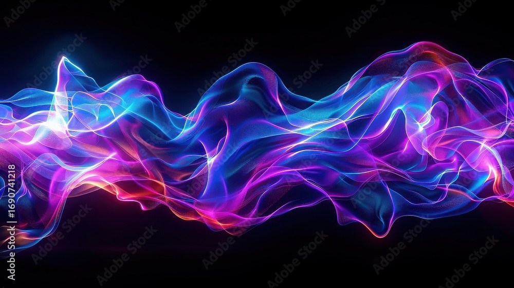 Poster abstract flowing wave of vibrant colors against a dark background creating a dynamic composition