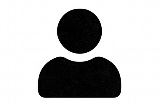 Black user profile silhouette representing digital identity, floating on transparent background for seamless graphic design integration