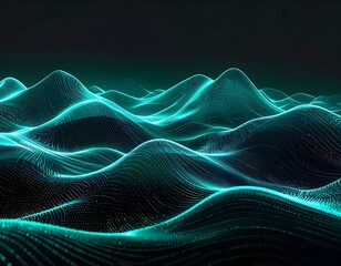 Abstract Digital Waves with Neon Light Patterns in 3D Space