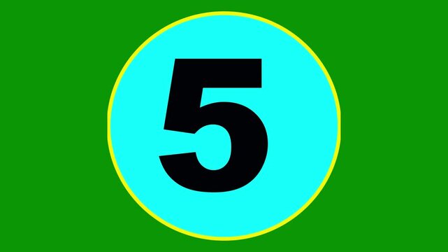 Bold black number five dominates vibrant green background, perfect for countdowns, scores, or educational content transitions in dynamic video projects.