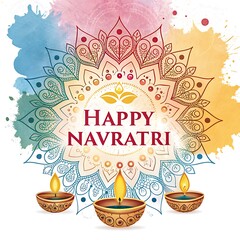 Navratri Celebration: Watercolor Design with Diyas