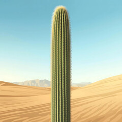 Cereus cactus, tall columnar shape, growing in desert landscape, blue sky background, realistic botanical photography