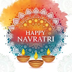 Vibrant Navratri Celebration: Mandala Design with Diyas