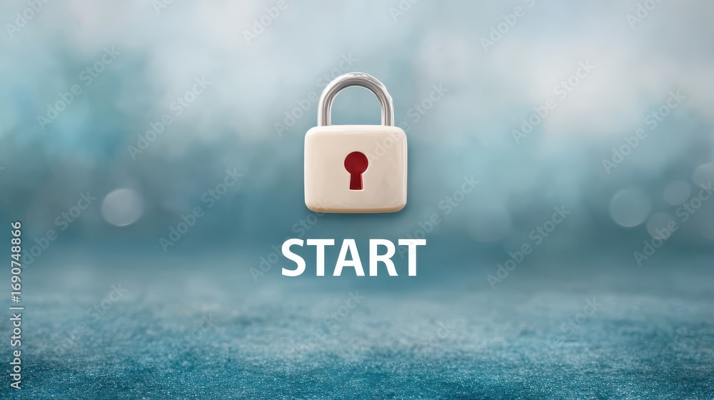 Aufkleber animated welcome screen for security awareness training course featuring padlock and start button