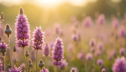 Naklejka premium Summer Background with Beautiful Flax Flowers and Soft Blurred Copy Space