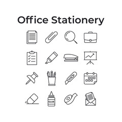 Office Stationery Line Icons Set