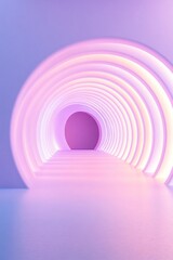 Abstract pink and purple tunnel with glowing rings. Modern futuristic architectural interior for presentation or product display.