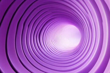 Abstract purple spiral tunnel with glowing light at end. Modern 3d render background with geometric shape for futuristic concept.
