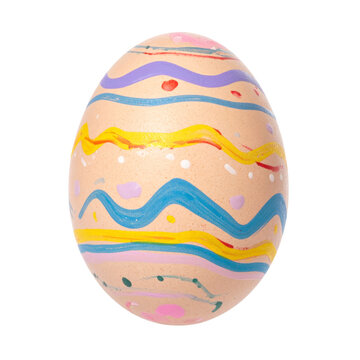 Decorated Easter Egg with Pastel Stripes Against Transparent Background