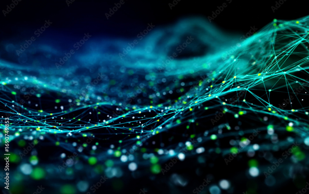 Poster abstract network connections and digital data flow visualization