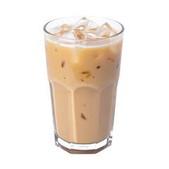 Iced Coffee Beverage in Clear Glass with Ice Cubes on Transparent Background