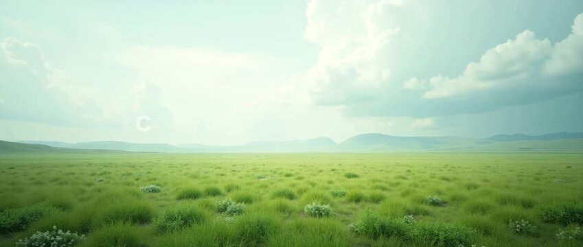 Thawing Permafrost Meets Lush Green Pasture: A Dreamy Landscape Illustrating Climate Change Effects and Fertile Lands