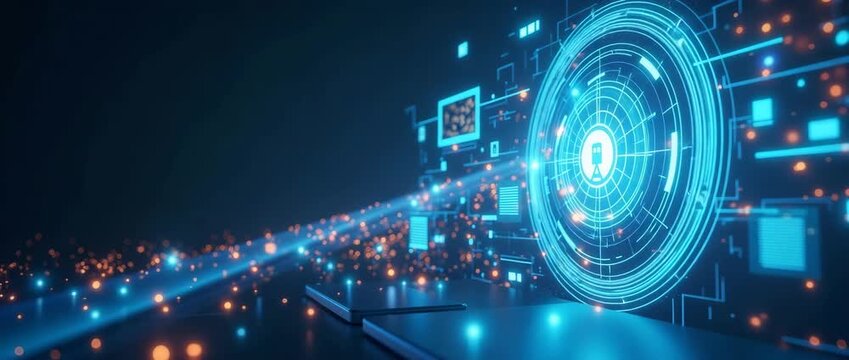 Futuristic Financial Inclusion Technology Wallpaper: Sleek Digital Banking Visuals & Minimalist Design for Premium Photo Stock - Empowering Fintech Solutions with Broad Empty Space